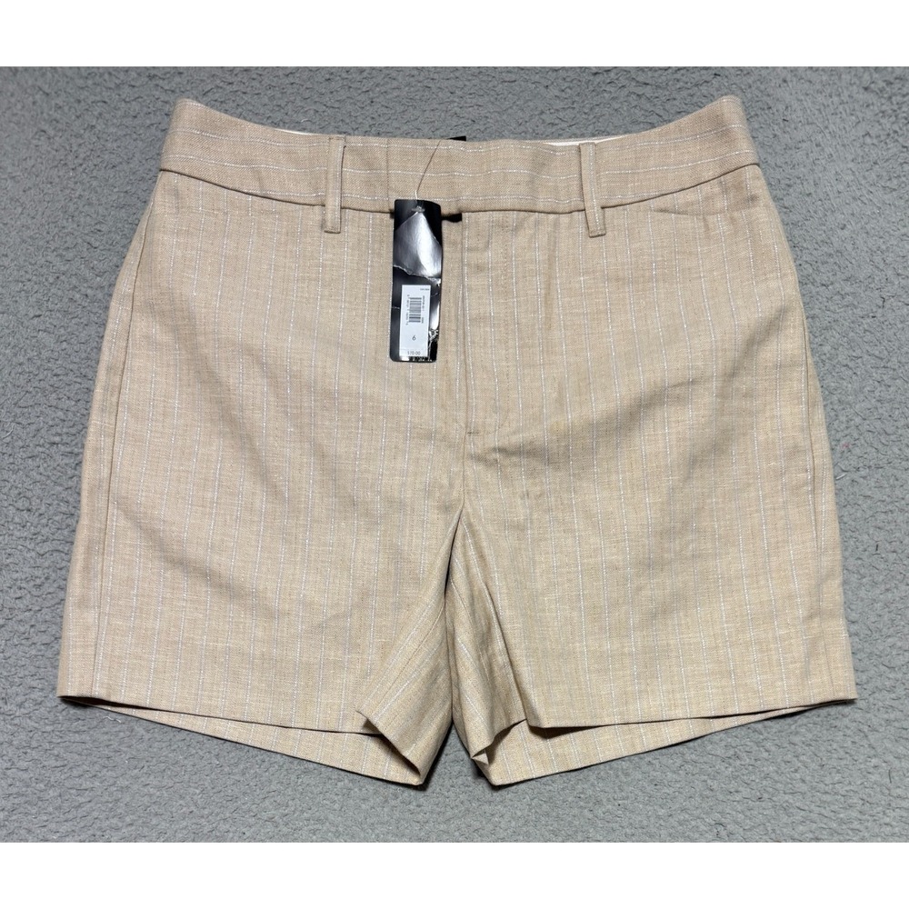 NEW Banana Republic Linen Blend Striped Shorts Womens Size 6 Beige Cream